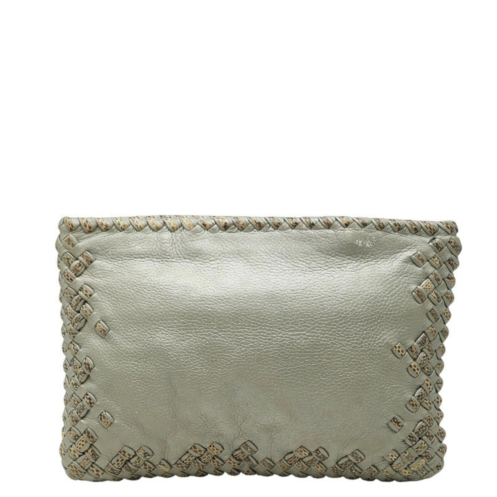 Bottega Veneta Clutch Bag Shoulder Gray Leather Ayers Bottega Veneta